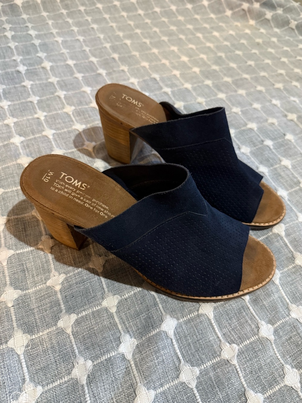 TOMS Navy Suede Open-Toe Block Heel Mules
